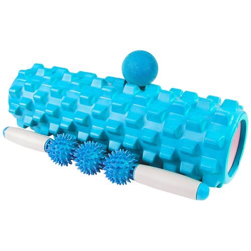 Набор для йоги (валик Moderate M, массажер роликовый, мяч) в чехле цвет: голубой