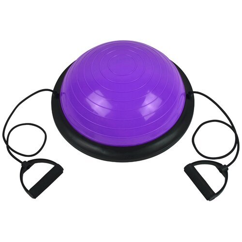 Полусфера гимнастическая BOSU CLIFF 45*20см, фиолетовая, с эспандерами, с насосом/ Балансировочная платформа/ Степ платформа/Мяч Босу