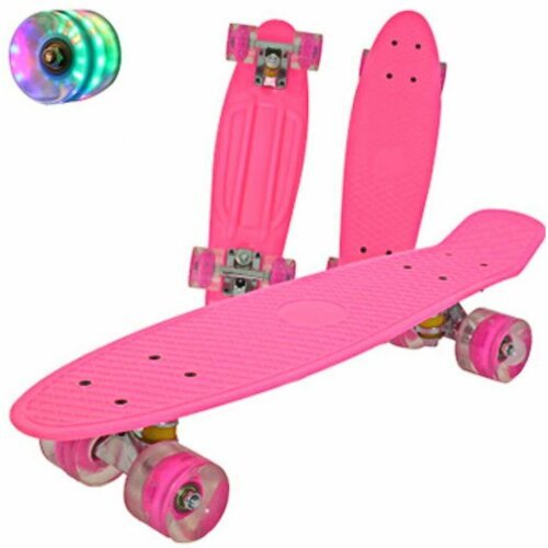 Скейтборд со светящимися колёсами / Пенни борд / Лонгборд до 80 кг / Круизер, Розовый