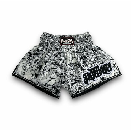 Шорты для Muay Thai Raja white black n1 L/шорты для тайского бокса/боксерские шорты/шорты для бокса