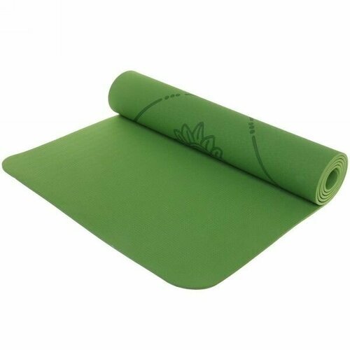 Коврик для йоги и фитнеса нескользящий 'Мандала', 183х61 см (ТРЕ), толщина 6 мм, зеленый