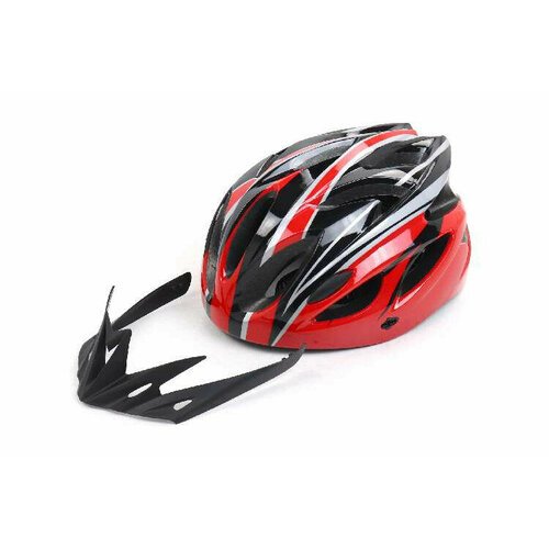 Шлем Вело с козырьком красно-черный 54-60см