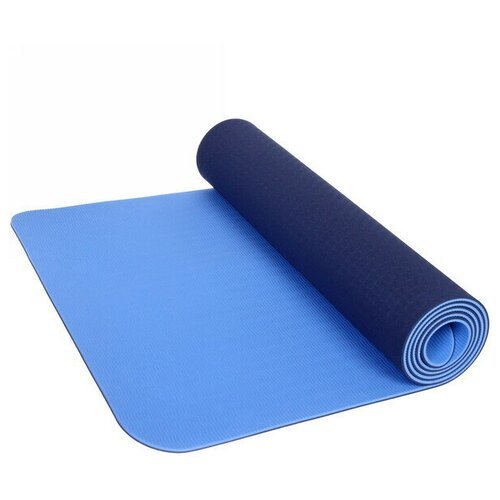 Коврик для йоги 6мм 61*183 см «Гармония» 2х сторонний, голубой/св.голубой