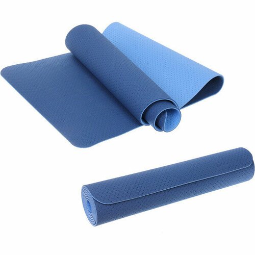 Коврик для йоги 6 мм 183х61 см «Sports time» перфорированный (ТРЕ), голубой/синий