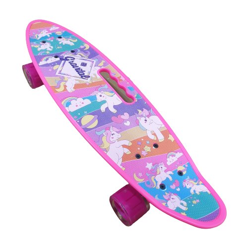 Скейтборд пластиковый с принтом и с ручкой для переноски, IT106643 розовый