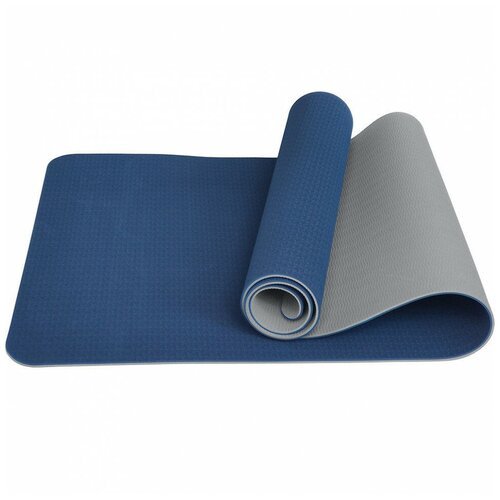 Коврик для йоги ТПЕ 183х61х0,6 см E39306 (синий/серый)