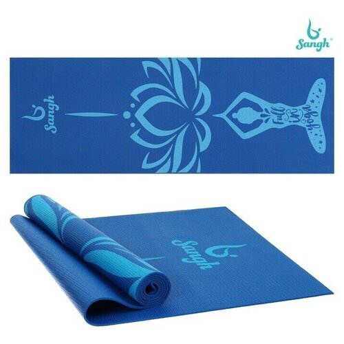 Коврик для йоги 'Девушка и лотос' 173 х 61 х 0,4 см, цвет синий (1 шт.)