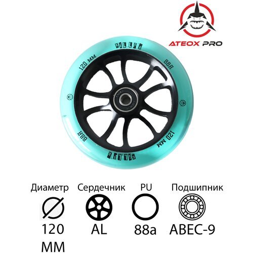 Колесо для тюкового самоката ATEOX KILLER AL 120 mm (черно-бирюзовое)