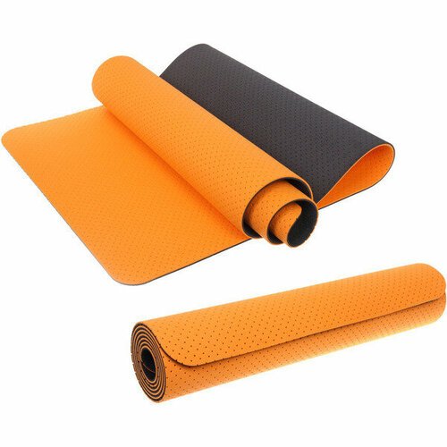 Коврик для йоги 6 мм 183х61 см «Sports time» перфорированный (ТРЕ), оранжевый/серый