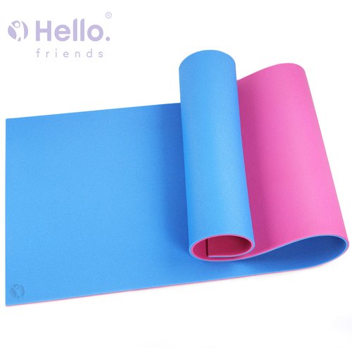 HelloFriends Коврик для йоги и фитнеса Хард 8 мм, плотный,180x60 см, синий / фуксия, нескользящий