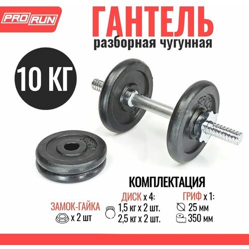 Гантель ProRun разборная 10 кг, черная, 100-8339