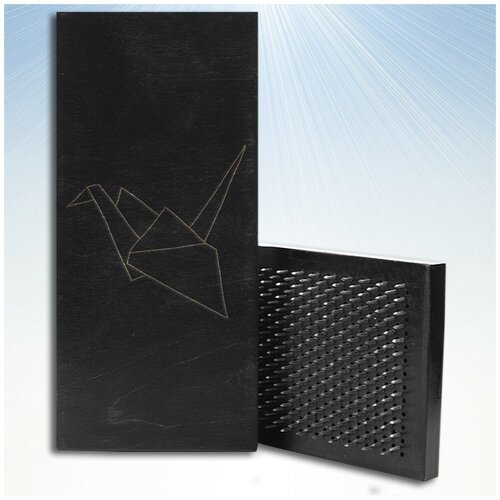 Доска Садху / Доска с гвоздями / Доска для Йоги / птица оригами - 1401, черная