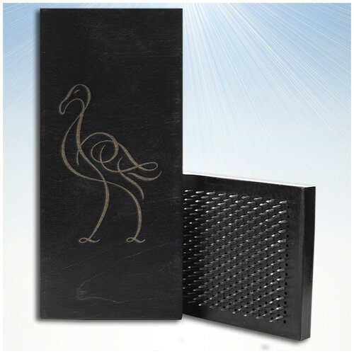 Доска Садху / Доска с гвоздями / Доска для Йоги / животные фламинго - 1509, черная
