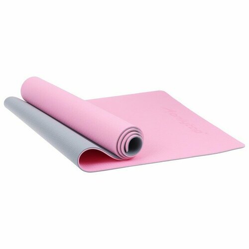 ONLYTOP Коврик для фитнеса и йоги ONLYTOP, 183х61х0,6 см, цвет серый/розовый
