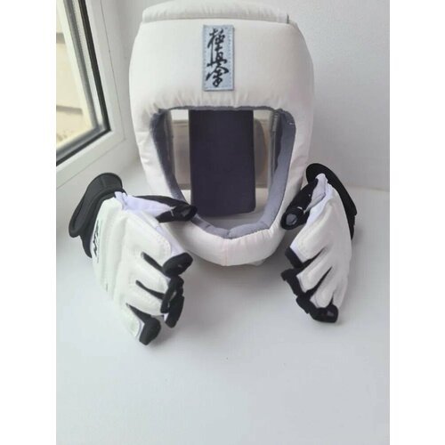 Шлем для каратэ с защитой верха головы + перчатки M экокожа
