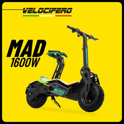Электросамокат с сиденьем Velocifero MAD 1600W внедорожный самокат с очень быстрым разгоном и нагрузкой до 110 кг