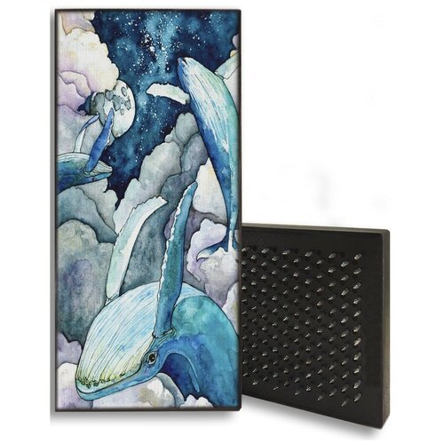 Доска Садху / Доска с гвоздями / Доска для Йоги / Животные красочные киты рыбы море абстракция - 1057 / шаг 10мм