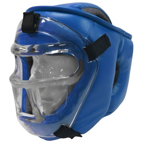 Шлем с пластиковой маской для единоборств КРИСТАЛЛ-11, иск. кожа, синий - Ray-Sport - Синий - S