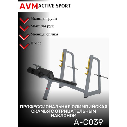 Профессиональная Олимпийская скамья с отрицательным наклоном для зала AVM A-C039