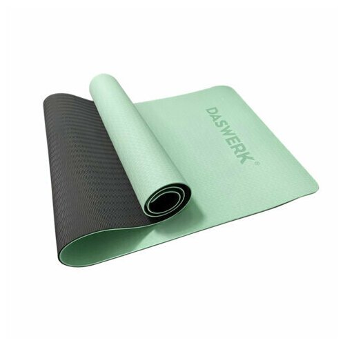 Коврик для йоги и фитнеса спортивный двухцветный, ТПЭ, 183x61x0,6 см, светло-зеленый/чёрный, DASWERK