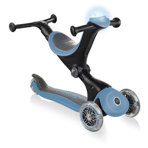 Детский 3-колесный самокат-беговел GLOBBER Go Up Deluxe Play Lights, пастельно-синий