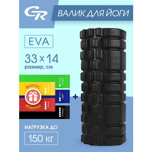 Набор для йоги, Валик массажный 33х14 см, комплект гимнастических резинок 5шт, черный, JB4300099