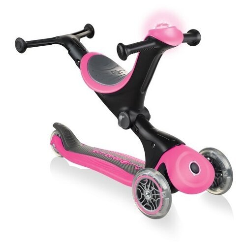 Детский 3-колесный самокат-беговел GLOBBER Go Up Deluxe Play Lights, розовый