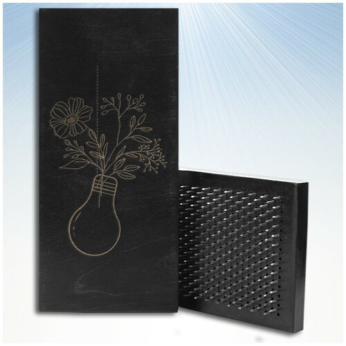 Доска Садху / Доска с гвоздями / Доска для Йоги / растения цветы - 1396, черная