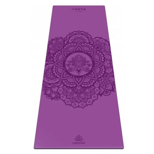 Каучуковый нескользящий коврик для йоги и фитнеса - Mandala Purple Арт Йогаматик Premium 185x68x0.4 см / фиолетовый