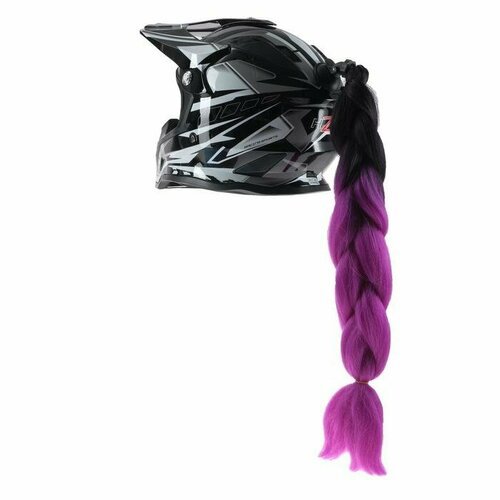Коса на мотошлем, крепление присоской, 60 см, черно-фиолетовый (комплект из 3 шт)