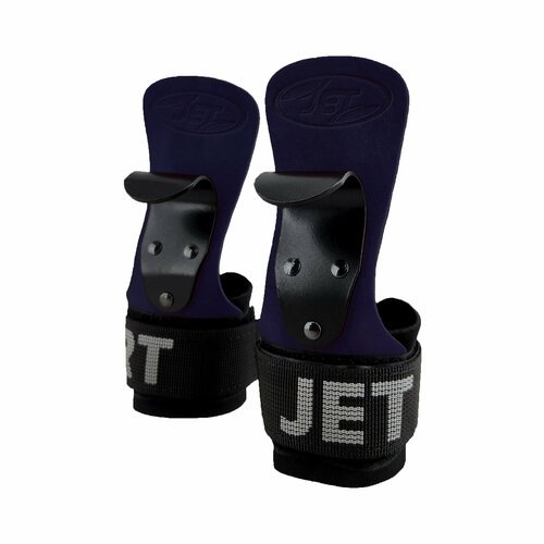 Крюки на руки c манжетой JetSport для тяги и турника из натуральной кожи синего цвета