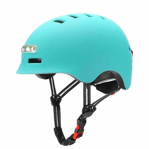 Шлем для велосипеда, электросамоката, гироскутера с подсветкой и фонарем (Бирюзовый)