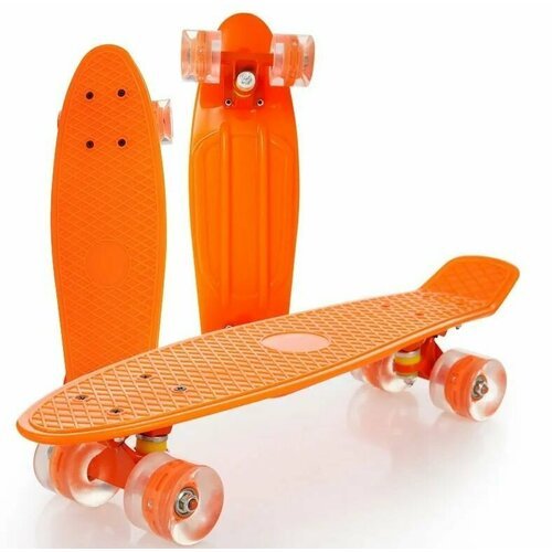 Скейтборд со светящимися колёсами / Пенни борд / Лонгборд до 80 кг / Круизер, Оранжевый