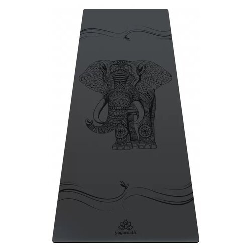 Каучуковый нескользящий коврик для йоги и фитнеса - Slon Grey / Арт Йогаматик Premium 185x68x0.4 см темно-серый