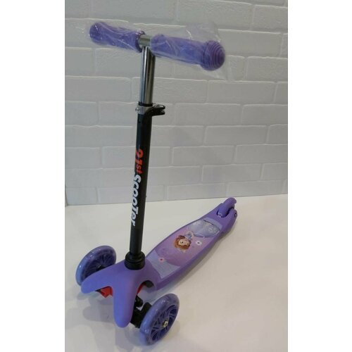 Самокат трехколесный детский SCOOTER 3-х колесный , Регулируемый руль, Светящиеся колеса , Нагрузка до 30 кг, Цвет фиолетовый принцесса