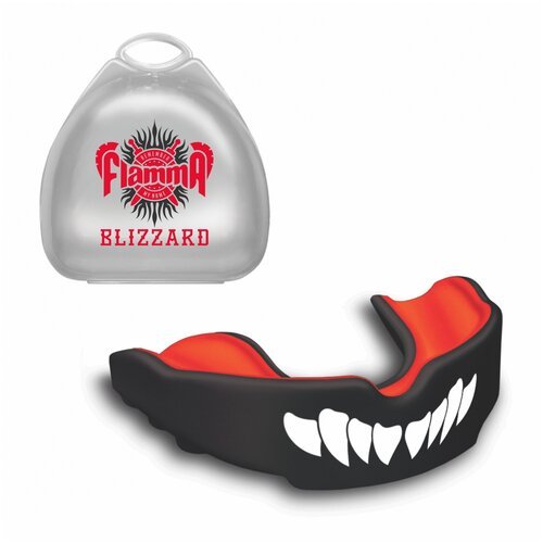 Защита рта (капа) FLAMMA - BLIZZARD MONSTER 2.0 с футляром (гель, резина, детский, черный/красный) - Flamma