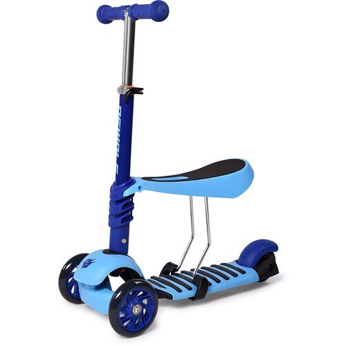 Самокат трехколесный детский DEWOLF TRILLY-TROLLY Boy синий, для мальчиков со светящимися колёсами от 3 до 5 лет, складной