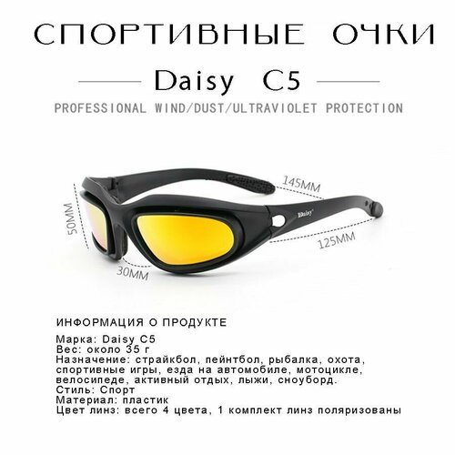 Защитные спортивные антибликовые очки со сменными линзами Daisy C5/для волейбола/для бега/для лыжного спорта