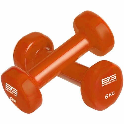 Гантели для фитнеса виниловые Bronze Gym 6 кг, 2 шт, оранжевые