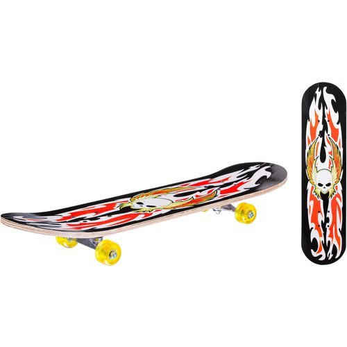 Скейтборд детский деревянный. черный/красный с принтом. арт. IT106670