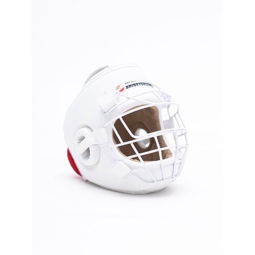 Шлем для каратэ со стальной съемной маской BFS подростковый M экокожа, белый