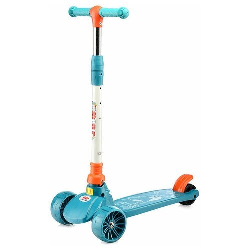 Самокат детский трехколесный, складной, светящиеся колеса, дека с подсветкой и мелодией, высота руля регулируется U066832Y голубой
