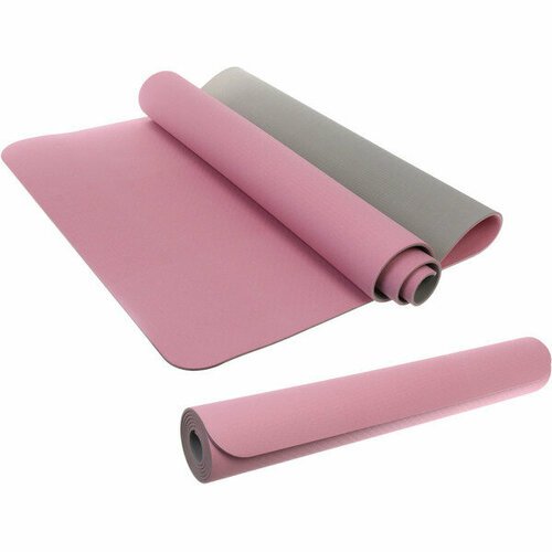 Коврик для йоги 6 мм 183х80 см «Энергия» 2х сторонний TPE, розовый/серый