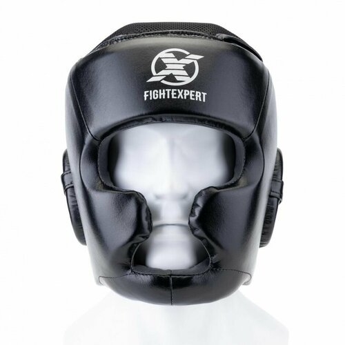 Боксерский шлем full face, фул фейс с защитой скул и подбородка Fight Expert Full Power - Черный (M)