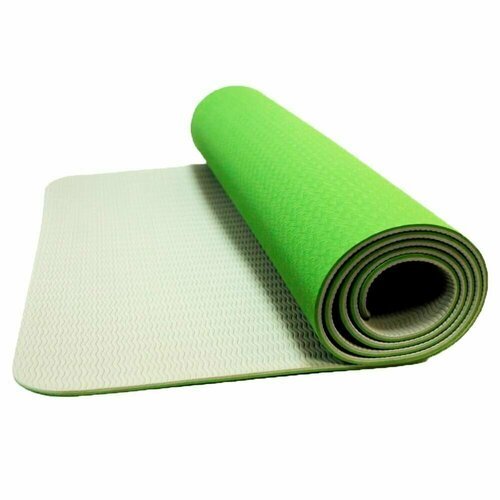 Коврик для йоги и фитнеса Yogastuff TPE, серо-зеленый, 183*61*0,6 см