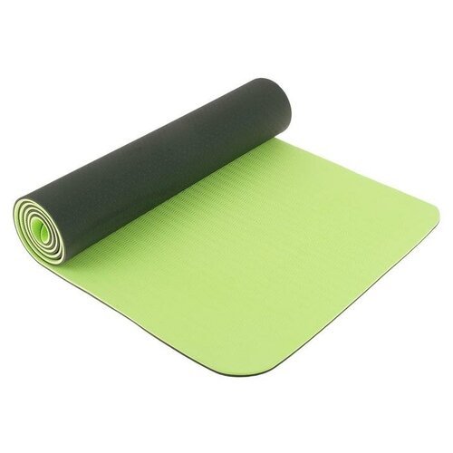 Коврик для йоги Sangh Yoga mat двухцветный, 183х61х0.8 см темно-зеленый однотонный 1.2 кг 0.8 см