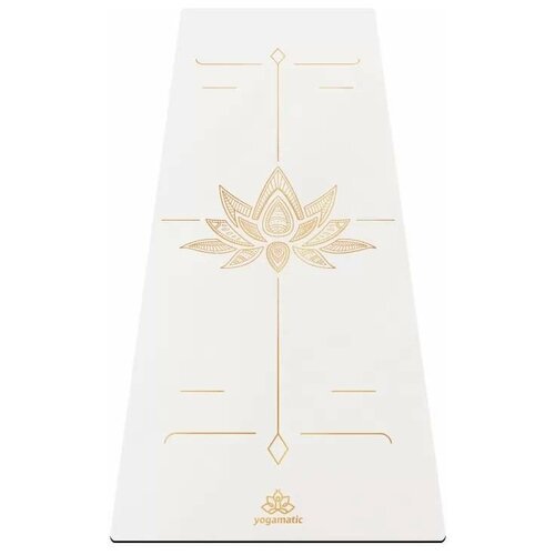 Удлиненный хлопковый коврик для йоги и фитнеса - Lotos белый с золотым / Арт Йогаматик
