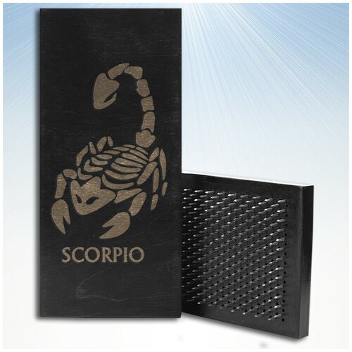 Доска Садху / Доска с гвоздями / Доска для Йоги / знаки зодиака скорпион - 1480, черная
