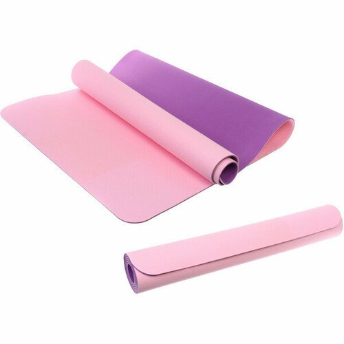 Коврик для йоги 6 мм 183х80 см «Энергия» 2х сторонний TPE, розовый/фиолетовый