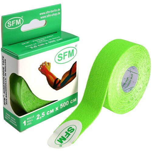 Лейкопластырь кинезио тейп SFM 2,5 см Х 500 см зелёный (2,5 см х 500 см)